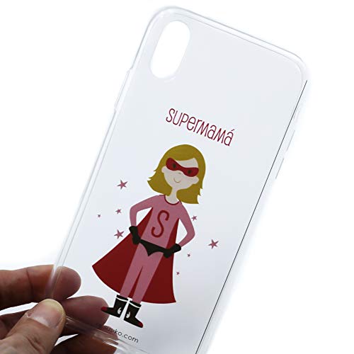 SUSIKO | Funda Transparente | Super Mamá | Compatible con Iphone X | Peso 25 gr |Poliuretano termoplástico | Diseñado con Amor en España
