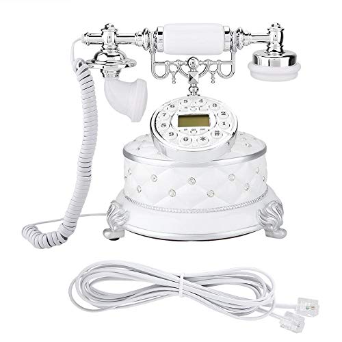 Teléfono antiguo, teléfono antiguo antiguo con dial de pulsador, MS-8313B Teléfono antiguo de imitación blanco con piedras preciosas retro vintage, para decoración del hogar, oficina, hogar de lujo