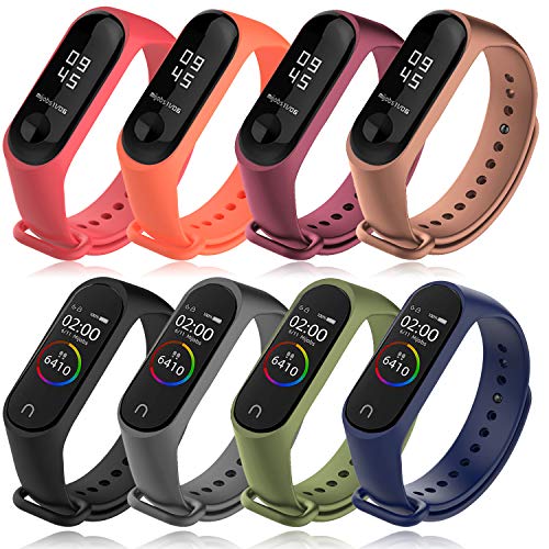 Th-some Bracelet pour Xiaomi Mi Band 4 / Mi Band 3, 8 pièces Sangles de Remplacement Sportif en Silicone Souple coloré, Bracelet en Silicone Souple remplaçable