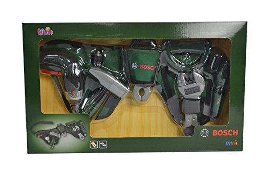 Theo Klein 8493 Cinturón de herramientas Bosch, Con destornillador Ixolino a pilas y numerosas herramientas, Medidas: 76 cm x 24 cm x 4.5 cm, Juguete para niños a partir de 3 años