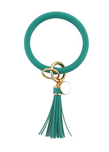 THOMELA Brazalete Pulsera Llavero de Cuero Artificial con Aros Dorados y aseguramiento rápido – Extra Grande Oversize – Borla incluida – Accesorio Decorativo para Bolsa – Moda 2020 (Turquesa)