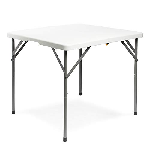 Todeco Mesa Plegable Cuadrada, Mesa Plegable Portátil para Camping, Mesa Plegable Multiusos 86.5x86.5x74cm, Carga máxima 100 kg, Blanco