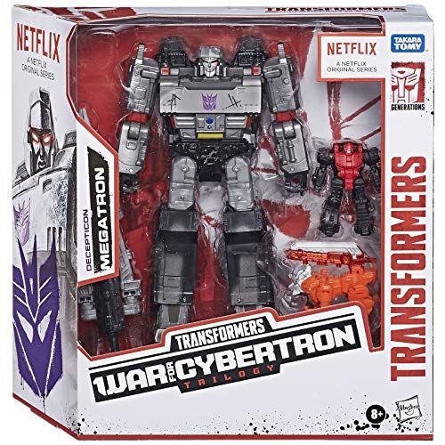 Transformers Netflix War for Cybertron Trilogy Voyager Class Megatron Battle 3-Pack con Pinpointer y Lionizer