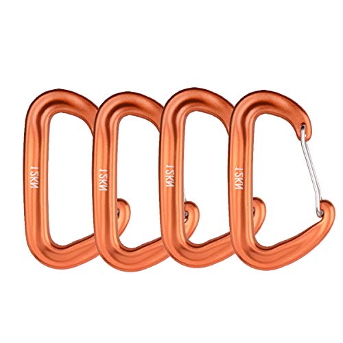 TRIWONDER Mosquetones 12KN Aleación de Aluminio Enganche Llaves para Camping Montaña al Aire Libre (Naranja - 4 pcs)