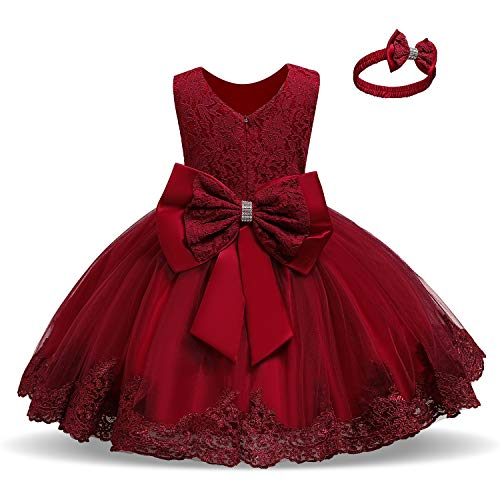 TTYAOVO Vestido de Fiesta de Encaje de Dama de Honor de la Boda de la Princesa de Las Niñas Tamaño(90) 12-18 Meses 06 Rojo