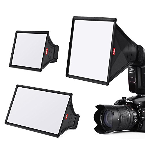 TYCKA Flash Softbox difusor Kit (Universal, Plegable) Incluyen 15 x13cm, 23 x 18cm, 33 x 20cm para Nikon, Canon, Sony, yongnuo y Otros Flash DSLR