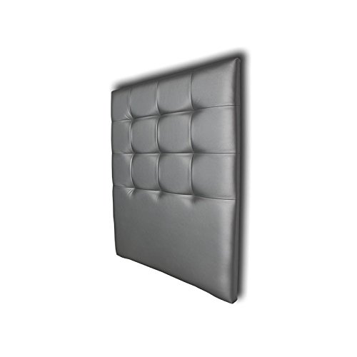 Ventadecolchones - Cabecero Tapizado Acolchado de Dormitorio en Polipiel Modelo Tablet Largo, Plata y Medidas 136 x 125 cm para Camas de 120 ó 135