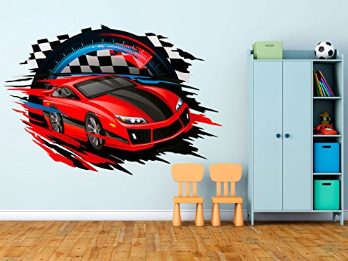 Vinilo Decorativo para Pared Coche Carrera Infantil | Varias Medidas 100x74cm | Pegatina Adhesiva Decorativa de Diseño Elegante