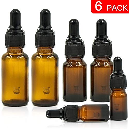 Wandefol 6pcs Botella Cuentegotas, Ambar Frasco Cuentagotas, Botella Vídrio Ambar 5 10 15ml para Maquillaje Aroma Terapia Aceite Esencial Líquido Vídrio con Tapón de Ojos contra UV