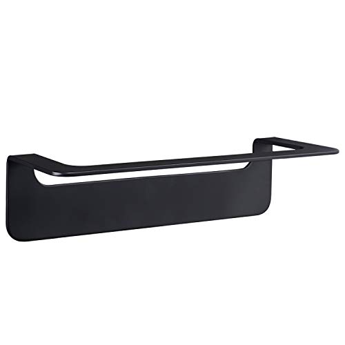 WEISSENSTEIN Toallero negro baño | Toallero adhesivo 30 cm | Portatoallas pared sin taladro | Toallero acero inoxidable baño