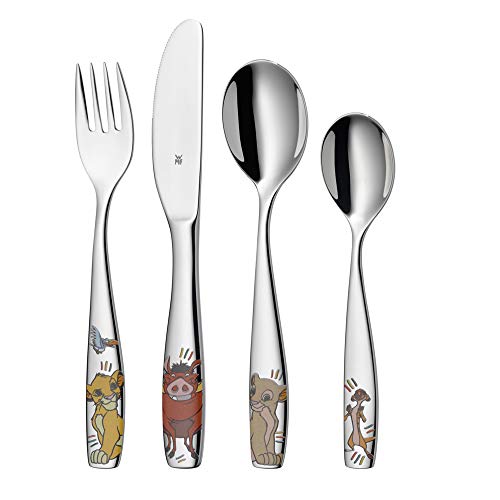 WMF Disney El Rey León - Cubertería para niños 4 piezas (tenedor, cuchillo de mesa, cuchara y cuchara pequeña) (WMF Kids infantil)