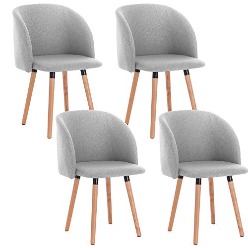 WOLTU 4X Sillas de Comedor Nordicas Estilo Vintage Dining Chairs Juego de 4 Sillas de Cocina Tulip Sillas Tapizadas en Lino Silla de Conferencia Silla de Escritorio Gris Claro BH120hgr-4