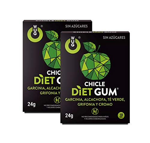 WUG CHICLE DIET GUM ideal para saciar el apetito, Garcinia, Alcachofa, Té Verde, Grifonia y Cromo, Pack 2 cajas (2x10 uds)