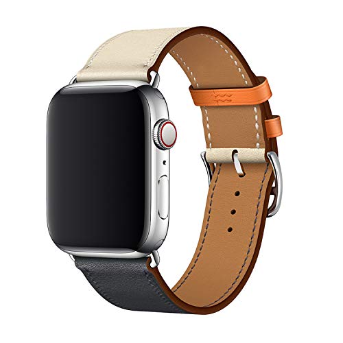 XCool para Correa Apple Watch 42mm 44mm, Cuero Naranja Azul para Hombres Mujer para iwatch Serie 4 Serie 3 Serie 2 Serie 1