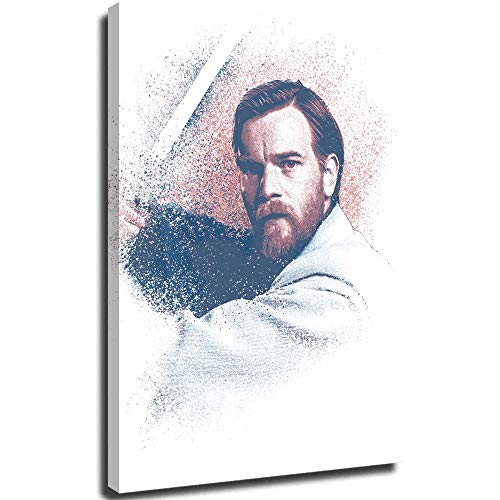 Xicplc Lienzo abstracto de Star Wars con reproducciones de póster de Obi Wan Kenobi, 61 x 91 cm, enmarcado de madera para decoración del hogar, estirado y listo para colgar.