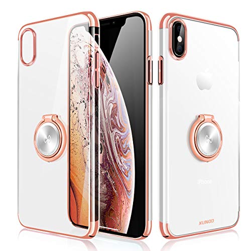 XUNDD Funda para iPhone XR,Carcasa de Cristal con Soporte magnético de 360 Grados, función Atril, Soporte para Coche con imán para iPhone XR,oro rosa