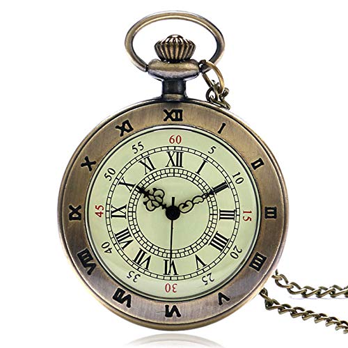 XVCHQIN Reloj de Bolsillo de Quarzt de Bronce de Cobre con Esfera de número Romano Simple, Colgante de Collar Vintage Unisex, artículo para Hombre y Mujer, Relojes de Regalo, Bronce