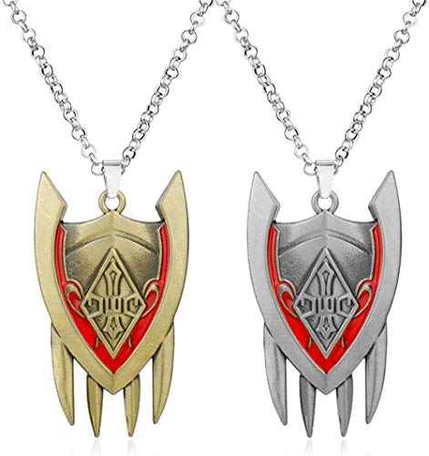 YANCONG 2 Piezas Juego League Legends El Medio Dragón Shyvana Escudo Colgante Collar Arma Modelo Largo Collar Cosplay Regalo