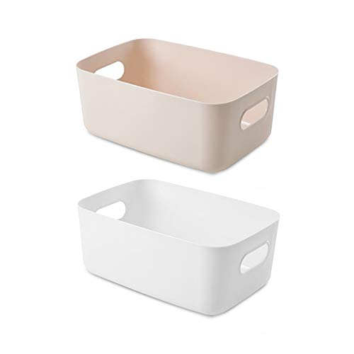 Yemiany Caja organizadora con asas,cestas almacenaje,2 cestas de estudio con asa, caja de almacenamiento de cosméticos,organizador ordenado,cesta de almacenamiento para el baño en casa(30x19,5x12 cm)