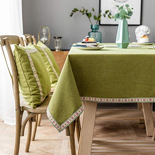 Yinaa Mantel para Mesa de Cocina o Salón Hojas Rectangular Lino de Algodón Grueso Impermeable Lavable Diseño de Comedor Decoración del Hogar Verde 135×300cm