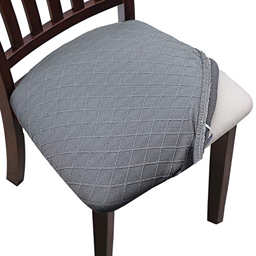 YISUN Fundas para Asiento de Silla de Comedor en Jacquard, Tramo Spandex Cubierta sin Respaldo Orotectora del Asiento, Lavable Desmontable para Oficina (Gris Claro, 6)