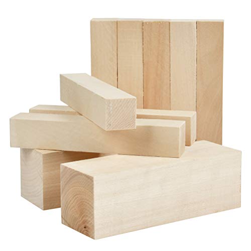 YOTINO 10 piezas Bloques de madera para tallar y hacer manualidades Juego de 10 piezas - 2 (15X5X5cm) y 8 (15X2.5X2.5) cm Talla de madera de tilo natural para artesanía de arte pulido liso DIY