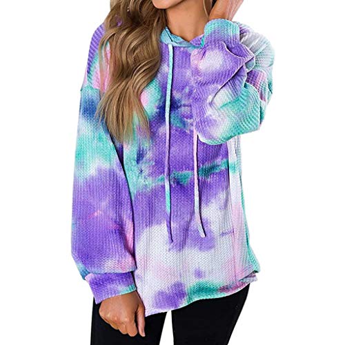 ZBYY Sudadera con capucha para mujer, de manga larga, teñido anudado, informal, con cordón, con bolsillos, para mujer - - XL