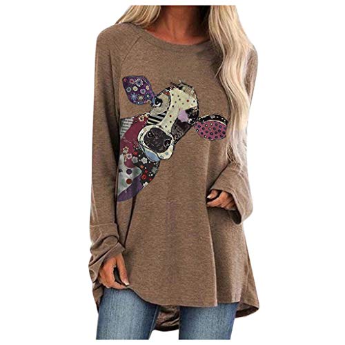 ZBYY Sudadera de manga larga con estampado 3D de cuello redondo, informal, holgada, para mujer. - marr�n - Large