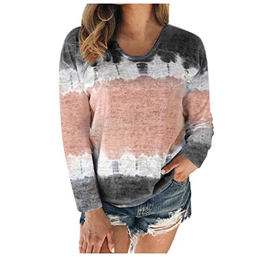 ZBYY Sudadera de manga larga para mujer, con teñido anudado, casual, cuello redondo, suelta, ligera, con patchwork. - negro - Medium