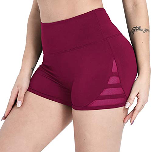 ZEZKT Pantalones Cortos de Yoga para Mujer Alta Cintura EláSticos Sexy Pantalones Cortos Deportivos Jogging Pantalones Cortos de Fitness Partes De Abajo de Pijamas para Mujer (Rojo, L)