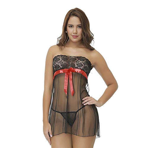 Zhulongjin Perspectiva atractiva del cordón de la ropa interior de las mujeres de malla Chemise Boudoir camisón ropa interior escarpada erótica de la muñeca de peluche siamés (S-4XL) Más suave Seducto