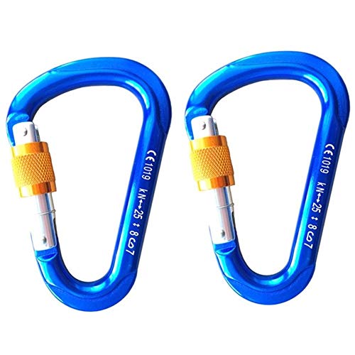 Zimaes Duradero Forma 25KN Pera mosquetón Escalada Rescate de Montaña Espeleología Arborista Hebilla Recta Climbing Equipment Puerta Deportes (Color : Blue 2PC)