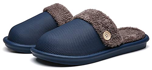 ZOGEME Mujer Hombre Zapatillas de Casa Cálido Felpa Suave Impermeables Invierno Pantuflas de Interior y Exterior con Forro Extraíble,Azul Marino,42/43EU