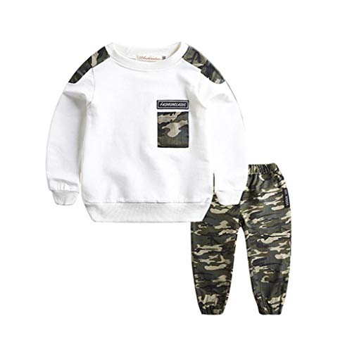 1-11 Años,SO-buts Niños Adolescentes Niños Bebés Carta De Otoño Invierno Chándal Tops Sudadera Pantalones De Camuflaje Conjunto De Trajes (Blanco,7-9 años)