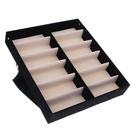 12 Pares Caja de Vitrina Almacenamiento Protector para Gafas de Sol Titular Negro