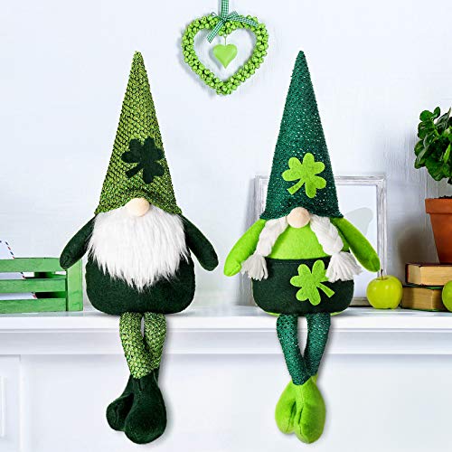 2 Gnomos de San Patricio Tomte Duende Sueco de Peluche Figura de Elfo Nórdico Adorno Casero Escandinavo Hecho a Mano de Navidad Decoración de Enana Elfo de Trébol para Primavera Irlandés