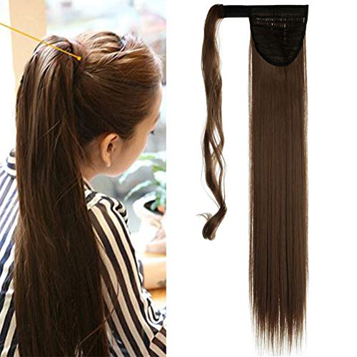 26"(65cm) Cola de Caballo Extensiones Postizos de pelo fibras sintéticas de cabello pelo liso largo 100g, Marrón claro