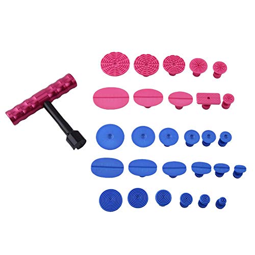 【29PCS】 Sucker de reparación de abolladuras de automóviles, herramienta de reparación de abolladuras sin pintura de carrocería de automóviles Kits de extracción de pestañas de pegamento azul 18 y rojo