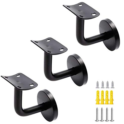 4 Piezas soportes de barandilla para escaleras Soportes de Baranda de Acero Inoxidable para Barra de Soporte de Pasillo de Barandilla de Escalera Colgante de Pared Interior (60x60mm, negro)