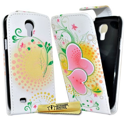 Accessory Master - Funda de piel con tapa para Samsung Galaxy S4 Mini, diseño de flores y mariposas, color negro y rosa