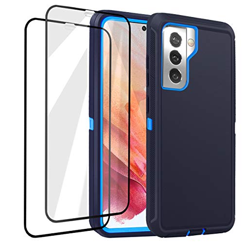 AICase Funda para Samsung Galaxy S21 con Paquete de 2 Protectores de Pantalla Carcasa Protectora Funda Anti-Caídas,Funda de protección Triple Capa para Samsung S21 6.2 Pulgadas 2021 (Azul/Azul Real)