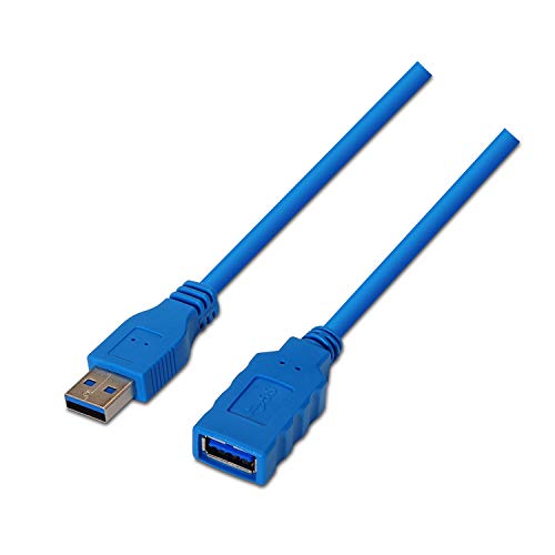 AISENS A105-0045 - Cable Extensión USB 3 de 1 m (Apto para Carcasa Externa, Juegos de Consola, Cámaras Digitales, impresoras y Ratón) Color Azul
