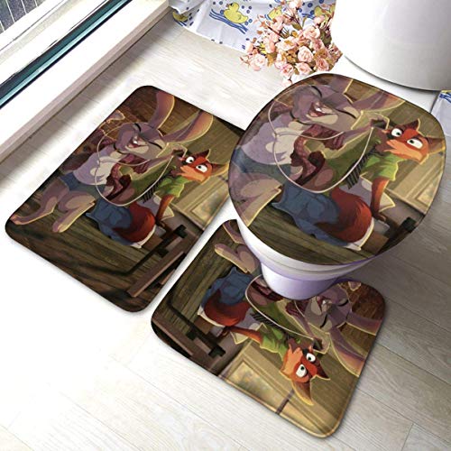 Alfombrilla de baño Zootropolis, Juego de 3 Piezas, Juego de alfombras de baño, Almohadillas Antideslizantes Suaves, Alfombrilla de baño + Almohadillas de Contorno + Tapa de Inodoro