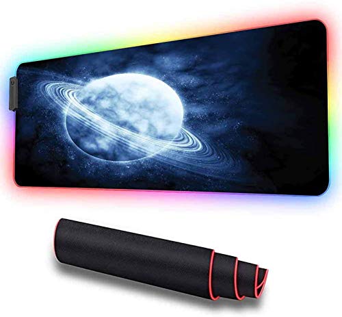 Alfombrilla de ratón RGB grande para juegos, A Lone Planet en The Infinite Myst ratón LED suave extendida grande con 9 modos de iluminación 2 niveles de brillo 600x350x30mm