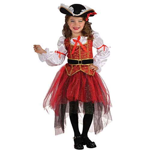 Amosfun 4 UNIDS Traje de Princesa Pirata para Niñas Traje Vestido de Falda Correa Fiesta de Halloween Masquerade Performance Photo Booth Vestuario Atrezzo