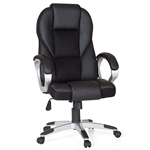 Amstyle Silla de oficina Negro Gaming Racer Sport – Silla con reposabrazos Asiento Giratoria reposacabezas Racing escritorio silla Gamer Diseño Modern drehsessel con función Synchron mecanismo basculante hasta 120 kg, piel sintética, 79 x 65 x 34 cm