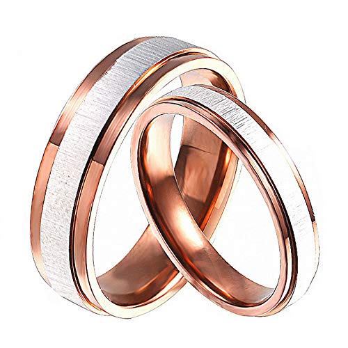 AnazoZ Anillos Pareja Acero Inoxidable 2 PC Anillos Parejas Redondo Anillo Oro Rosa Anillo Talla Mujer 12 & Hombre 12