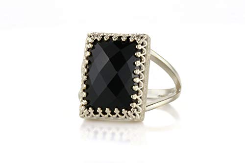 Anemone Joyería Anillo de Onyxnegro - Anillo Rectangular de Plata Esterlina 925 Hecho para un Aspecto Impresionante y Elegante - Tallas 3 a 12.5 - Hecho a mano