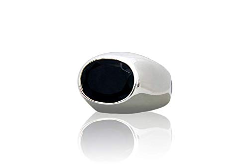 Anemone Joyería Anillo Negro Atrevido - 14CT Anillo Ovalado de Onyx Negro en Banda de Plata Esterlina 925 - Joyería Fina de Ónix para Cualquier Ocasión - Hecho a mano por Hábiles Joyeros