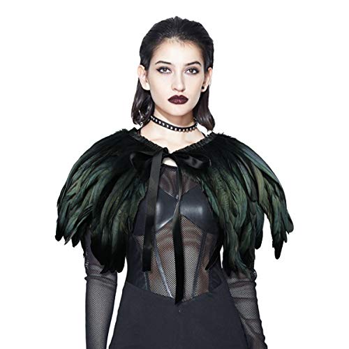 ANSUG Forme el mantón Negro de la Pluma, Gothic Natural Cape Wrap Mano Que cose los chales del Collar del ahogador para la Etapa del Partido del Vestido de cóctel